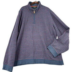 Orvis Quarter Zip Pullover Sweater Men's XXL Navy Blue Red Stripe Cotton Blend
